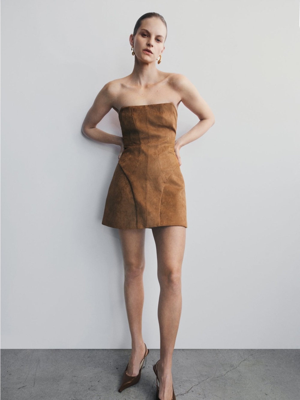 Meshki Andy Faux Suede Mini Dress - Camel - Picture 2 of 10